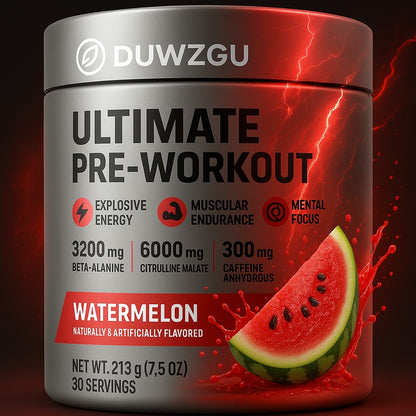 💥 DUWZGU Ultimate Pre-Workout – Sandía 🍉

✔ Energía explosiva (300mg cafeína)
✔ Resistencia muscular (3200mg Beta-Alanina)
✔ Congestión intensa (6000mg Citrulina Malato)
✔ Enfoque y concentración total 🧠
✔ 30 porciones – sabor refrescante sandía

👉 Tó