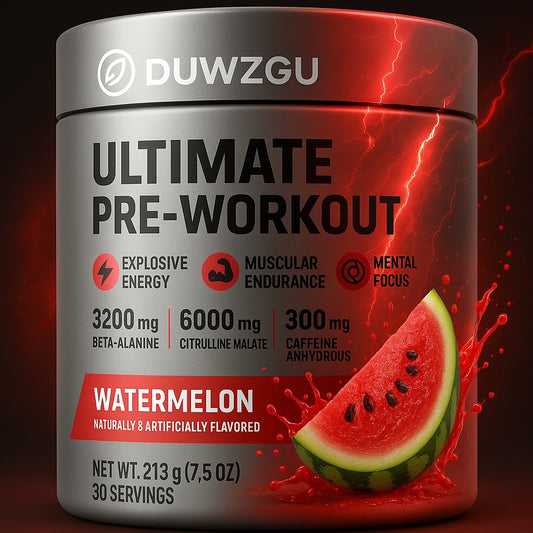 💥 DUWZGU Ultimate Pre-Workout – Sandía 🍉

✔ Energía explosiva (300mg cafeína)
✔ Resistencia muscular (3200mg Beta-Alanina)
✔ Congestión intensa (6000mg Citrulina Malato)
✔ Enfoque y concentración total 🧠
✔ 30 porciones – sabor refrescante sandía

👉 Tó